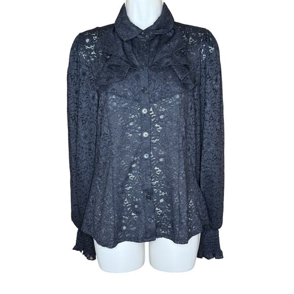 Smak Parlour Unique Vintage Black Lace Ruffle Blouse M NWOT - Picture 1 of 9